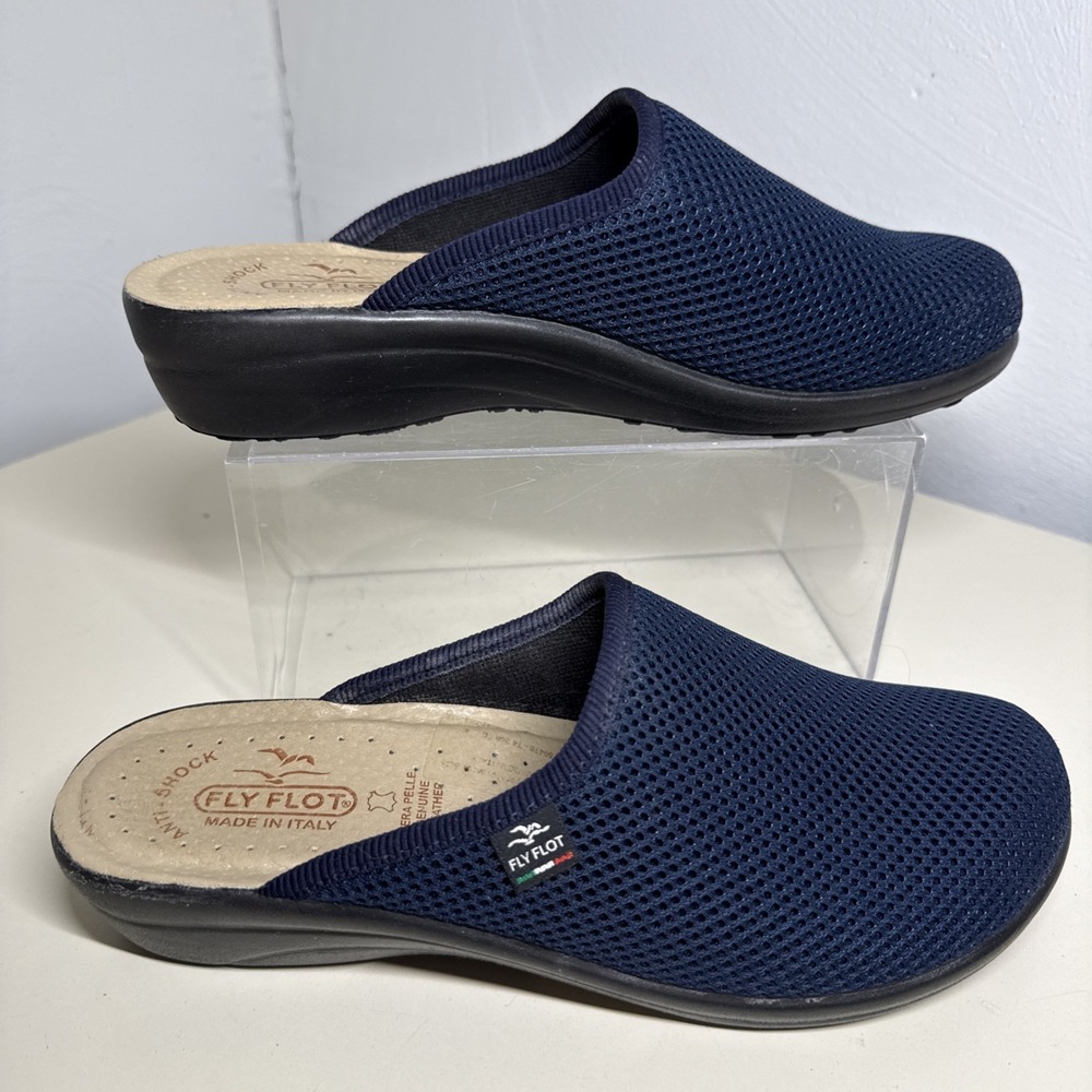 Fly Flot Women's Size 40 (9) Navy Mesh Slip On Clogs Mules Comfort Italy Shoes